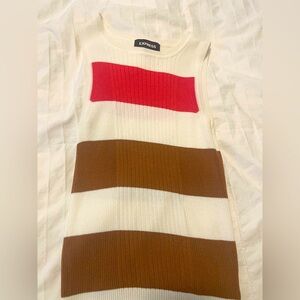 Express Women's Striped Sweater - Red, Brown, and Cream